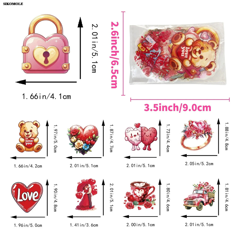 50PCS Romantic LOVE Stickers Transparent PET for Laptops Skateboards DIY Decals (Online Order Only)