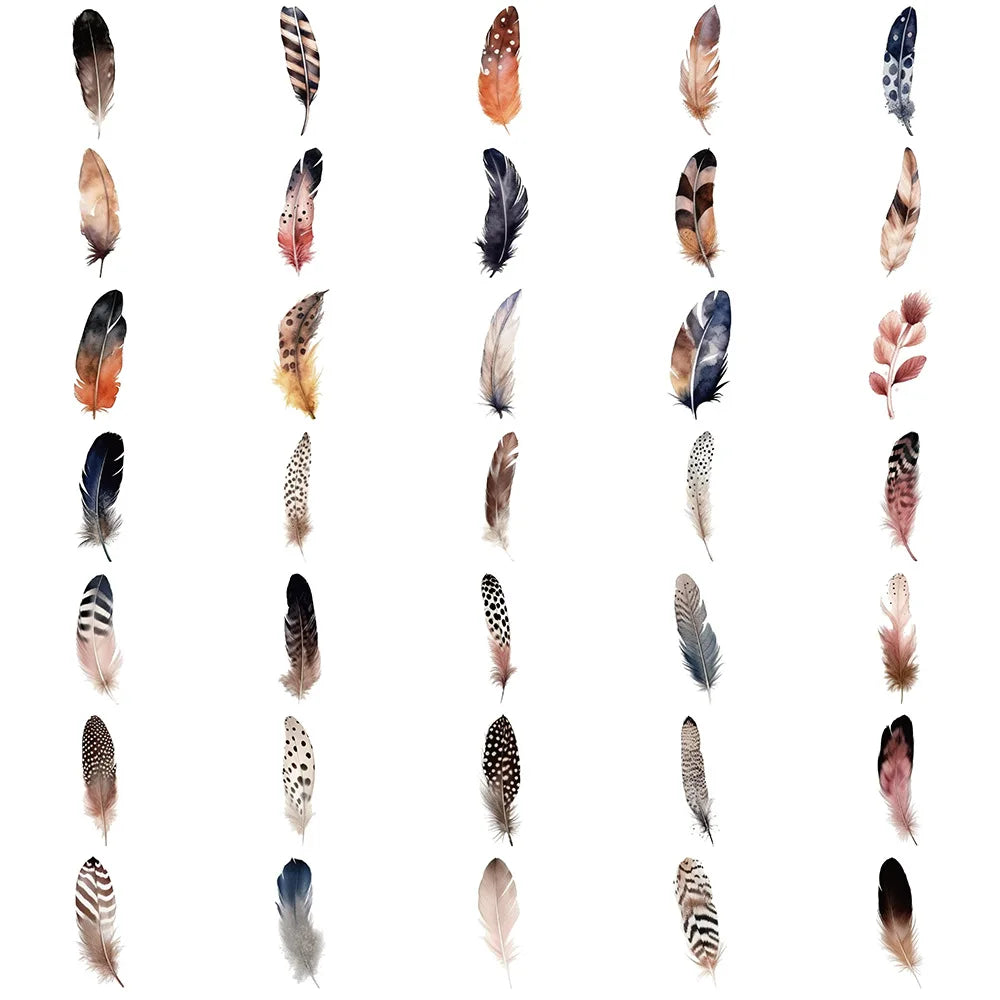 10/30/64PCS Cute Feather Stickers Aesthetic Decorative PVC Waterproof Phone Suitcase  Skateboard Notebook Phone Wall Decals Toys (Online Order Only)