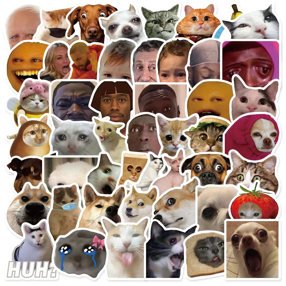 50PCS Funny Cat Meme Stickers for Laptop, Phone, Suitcase, Car, Bottle, Notebook (ONLINE ORDER ONLY)
