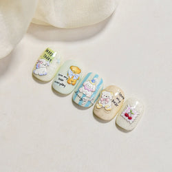 Cute Animals Bear Dog Cake Sweet Cherry Grid Bowknot Star Line Fruit Relief Self Adhesive Nail Art Stickers 3D Manicure Decals (ONLINE ORDER ONLY)