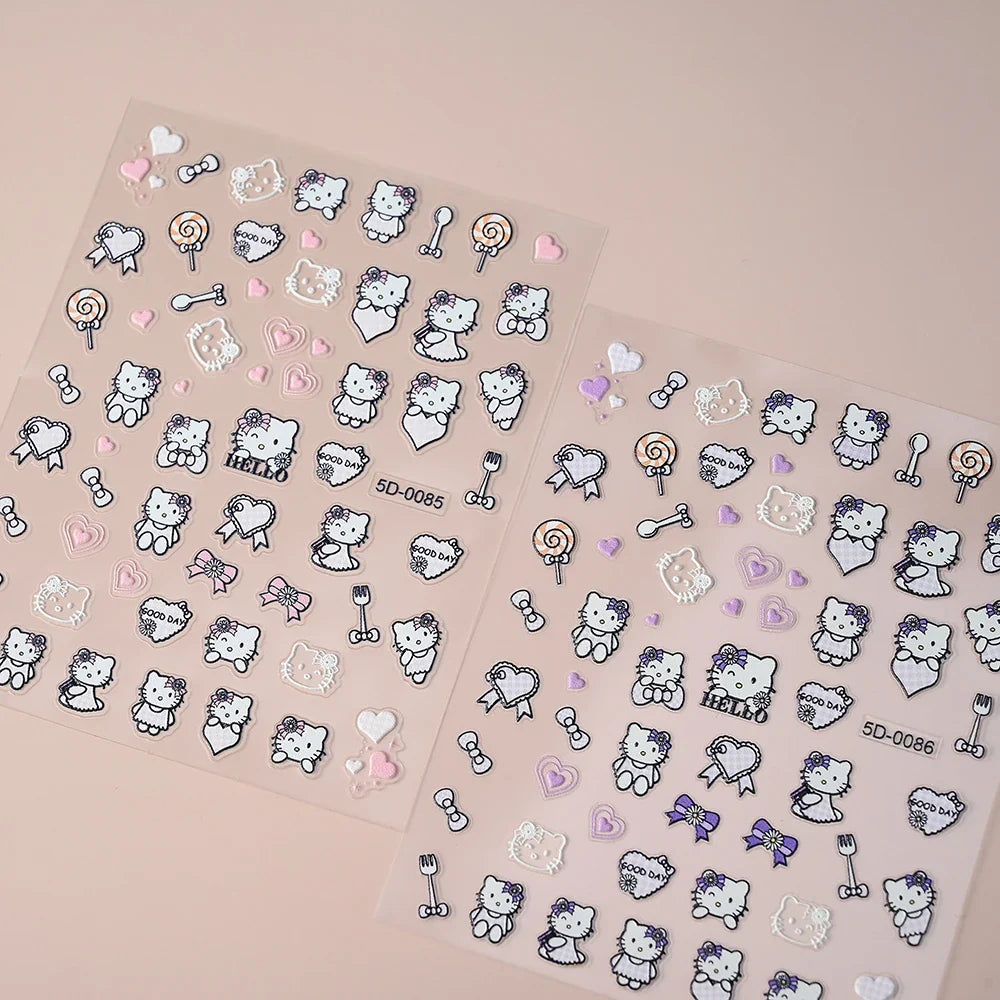 1pc 5D Pink/Black Hello Kitty Nail Art Stickers Anime Cartoon Japanese Cartoon KT Cat Manicure Decal Luxury DIY Nail Accessories (ONLINE ORDER ONLY)