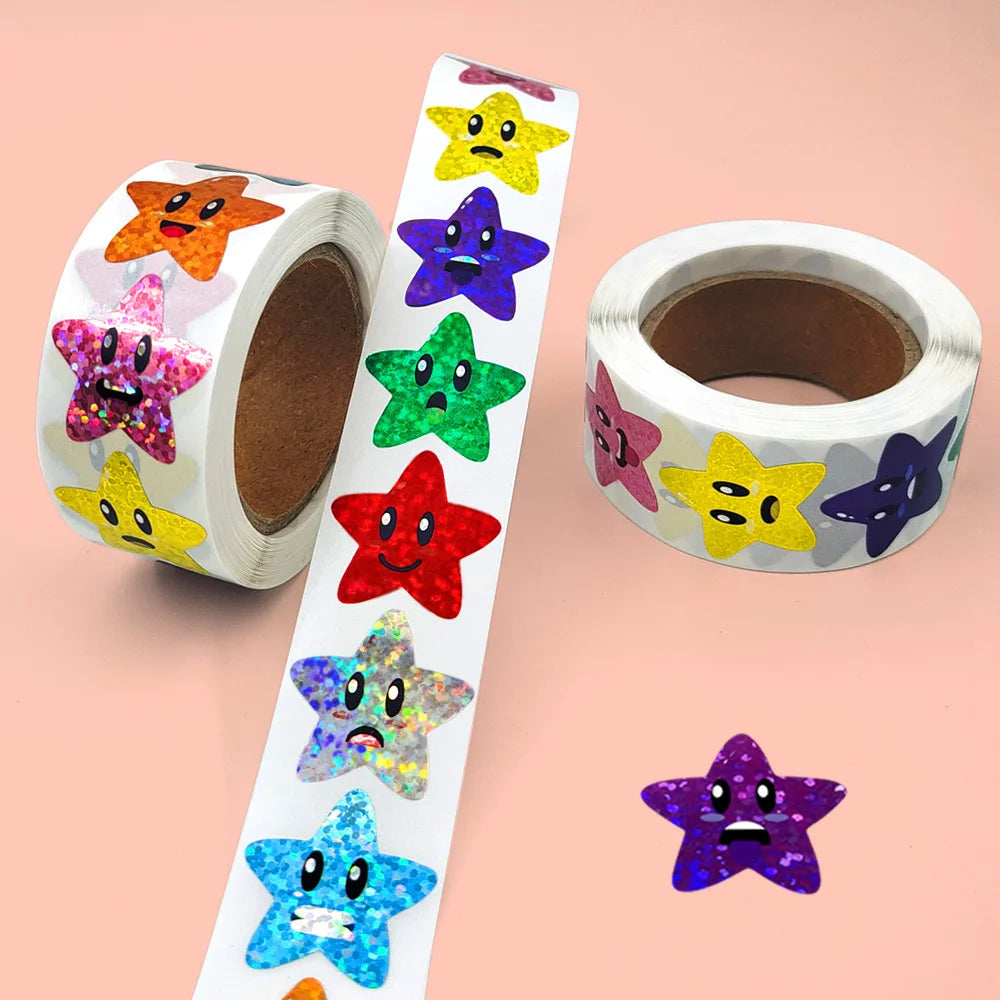 50-500pc Colorful Star Stickers for Kids Reward School Classroom Adhesive Holographic Star Stickers for Teachers DIY Craft Gift (ONLINE ORDER ONLY)