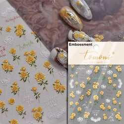 Romantic Candle Holder Lace Rambler Rose Pink Flower Bowknot Candlestick Ribbon Adhesive Nail Art Stickers Shiny Manicure Decals (ONLINE ORDER ONLY)
