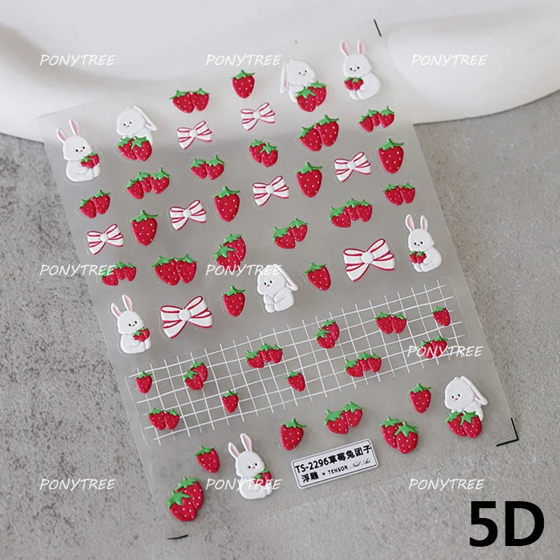 Strawberry Retro Lace Border  Flower Lovely Fruit Pearl Pendant Leaves Self Adhesive Nail Art Stickers Manicure Decal Wholesale (Online Order Only)