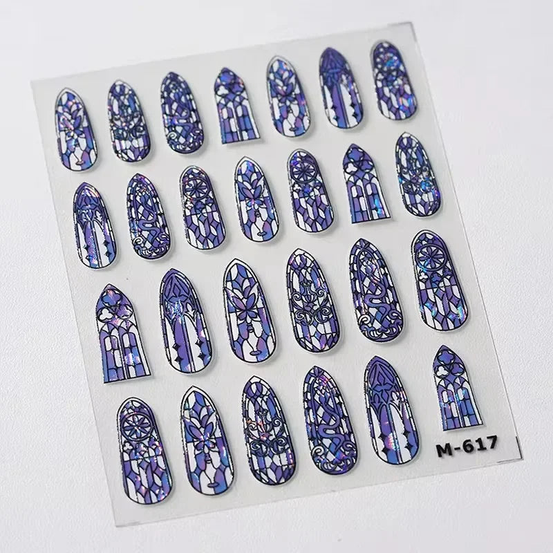 Hot Stamping Colourful Sunflower Starry Night Impressionism Embossment Adhesive Nail Art Sticker Shiny Rhinestone Manicure Decal (Online Order Only)