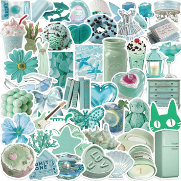 Mint Green Aesthetic Stickers 10/30/50pcs Waterproof Cartoon Decals for Skateboard Laptop Phone (Online Order Only)