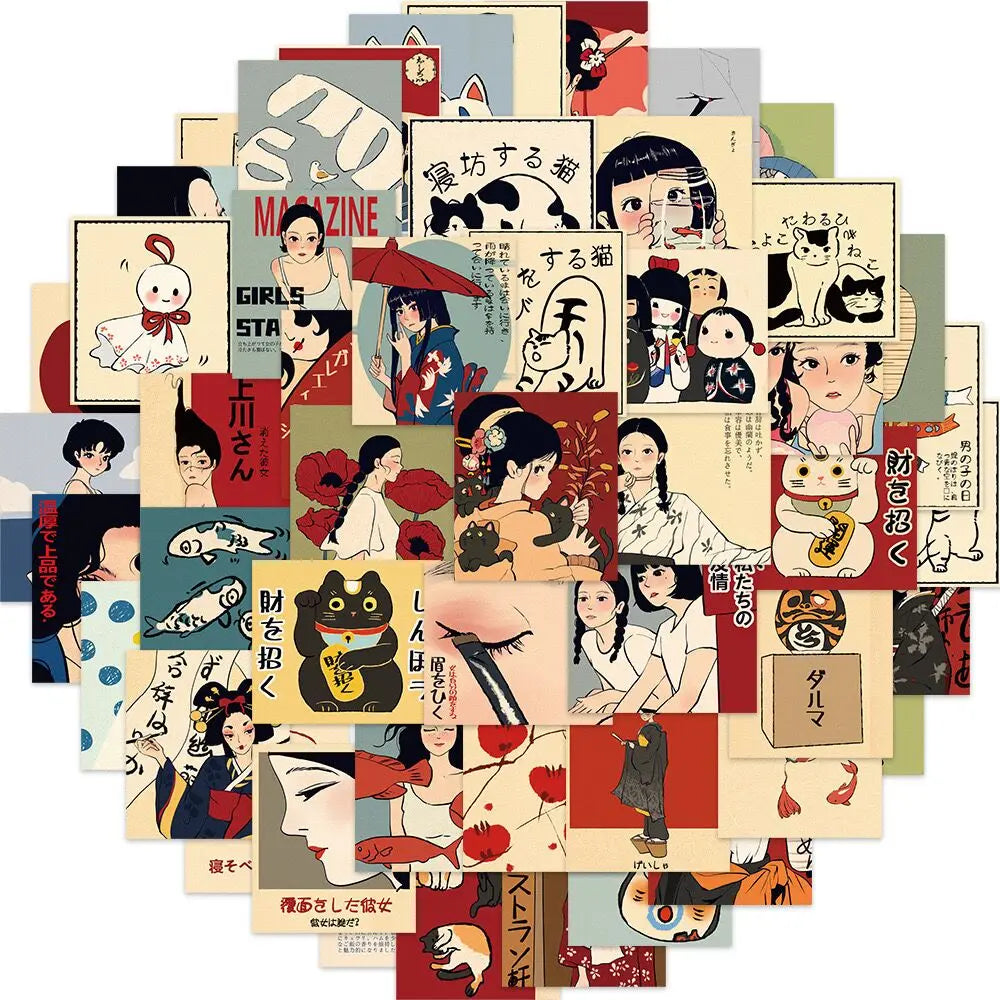 10/50pcs Classic Japanese Style Culture Stickers Aesthetic Girls Kawaii Toy Decals DIY Notebook Laptop Phone Waterproof Sticker (ONLINE ORDER ONLY)