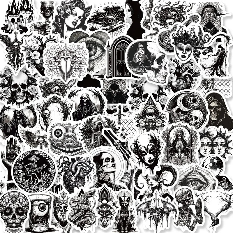 10/30/50PCS Kawaii Exaggerated Gothic Sticky PVC Sticker Aesthetic DIY Decoration Scrapbooking Hand Accounting Supplies for Kids (ONLINE ORDER ONLY)