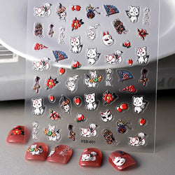 Red Plum Blossom Flower Chinese 3D Self Adhesive Nail Art Decoration Stickers Cheongsam Iris Lily Lotus Vase 5D Manicure Decals (ONLINE ORDER ONLY)