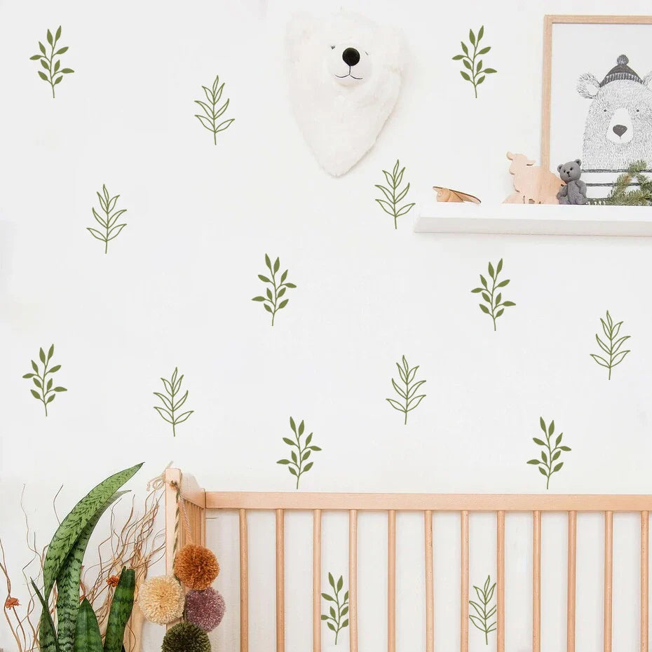 Boho Green Leaves Watercolor Wall Stickers Nursery Kids Room Removable Decals (Online Order Only)