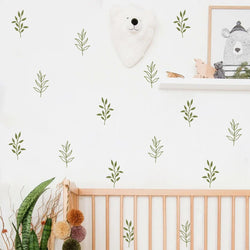 Boho Green Leaves Watercolor Wall Stickers Nursery Kids Room Removable Decals (Online Order Only)