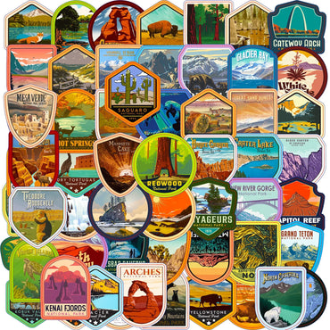 10/30/63PCS Cool USA National Park Stickers Nature Forest Camping Decals DIY Travel Luggage Suitcase Scrapbook Laptop Sticker (Online Order Only)