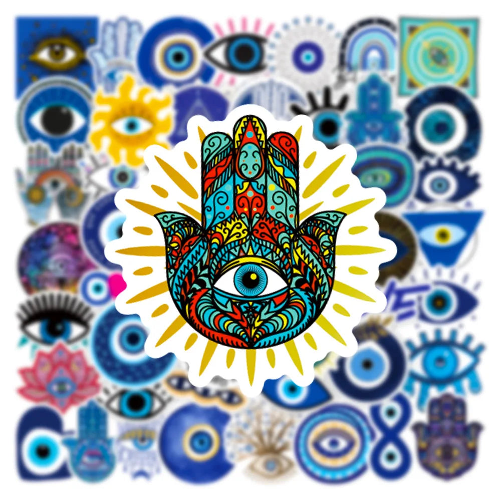 10/30/50PCS Cool Turkish Evil Eye Stickers Aesthetic Decals For Kids Phone Laptop Guitar Luggage Car Waterproof Sticker Kid Toys (ONLINE ORDER ONLY)