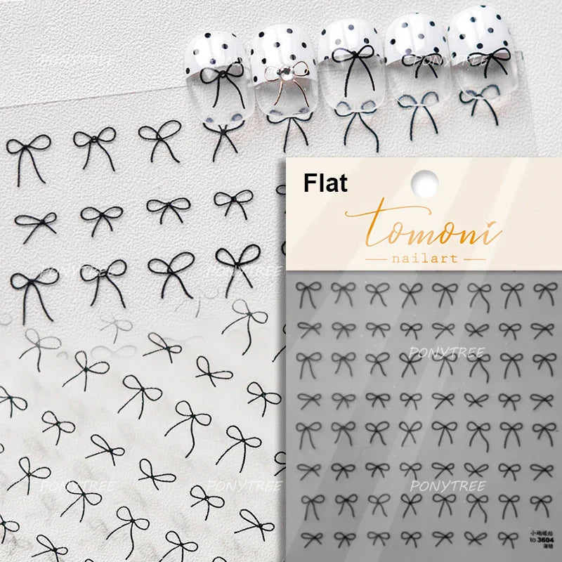 Chic Red Bowknot Silk Ribbon Pearl Elegant Line Self Adhesive Nail Art Stickers Dressy Rhinestone Manicure Decals Nail Supplies (Online Order Only)