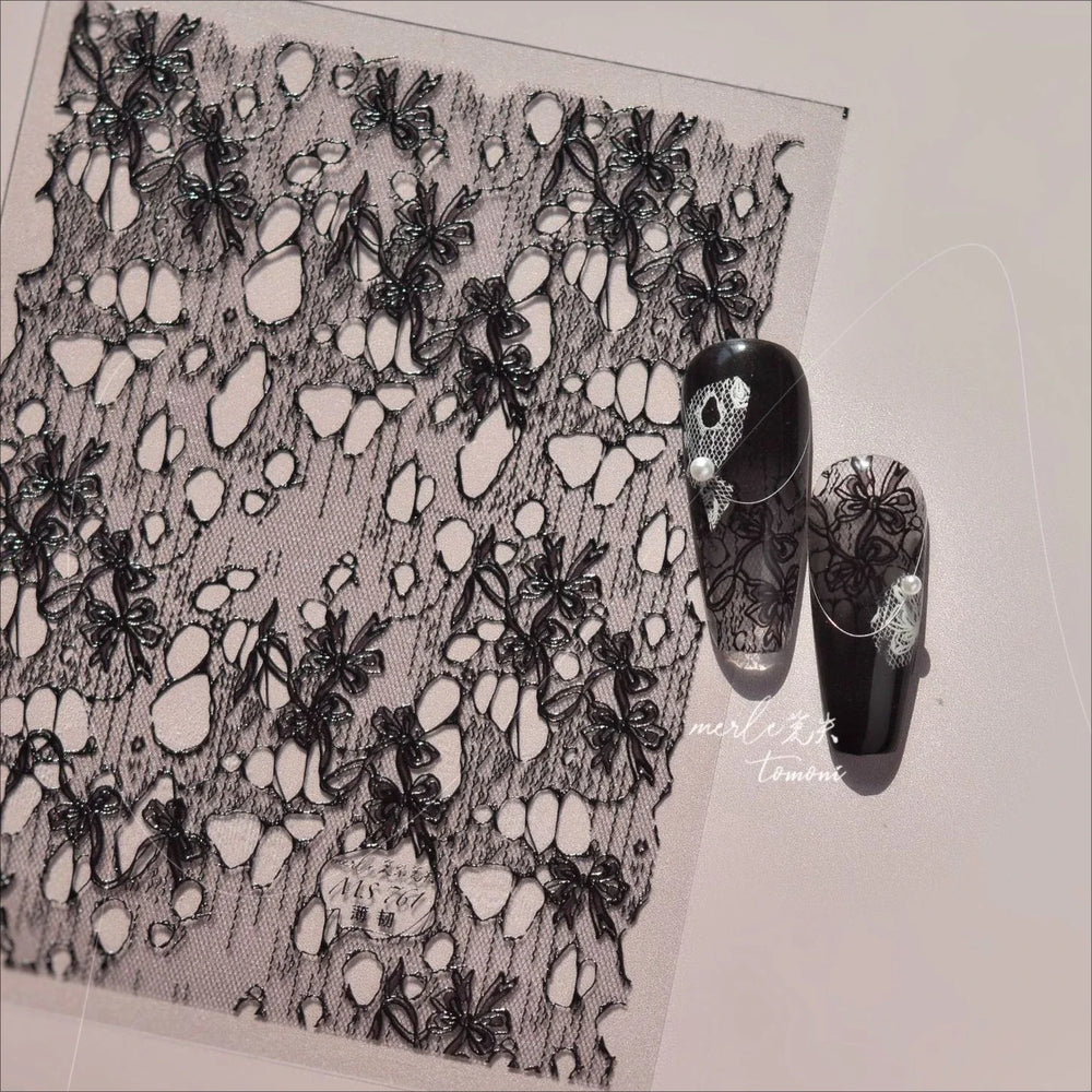 Lace Bowknot Hollow Out Fabric Art Fragmentation Sensation Petal Embossed Hottie Adhesive Nail Art Sticker Chic Manicure Decals (ONLINE ORDER ONLY)