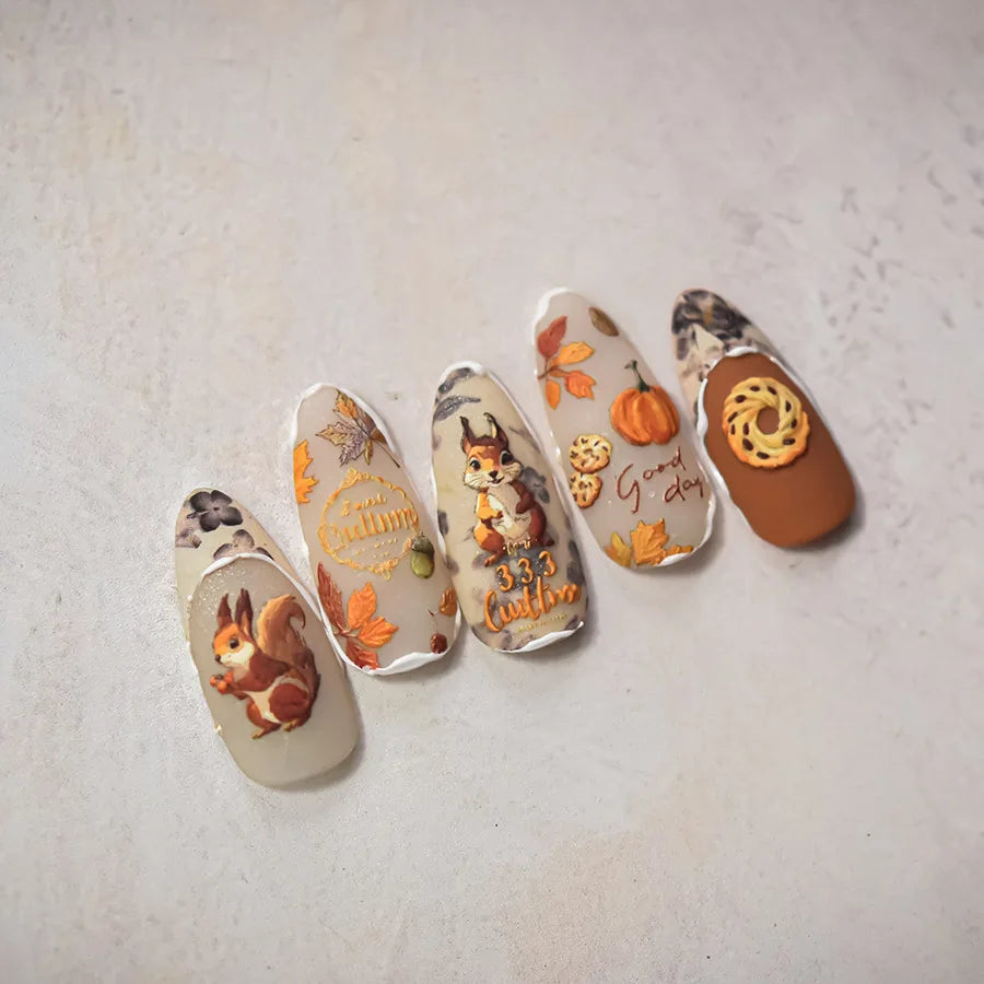 Charming Sunflower Rabbit Pumpkin Squirrel Pinecone Deciduous Produce Good Harvests Cookie Nail Art Sticker Decoration Decals (ONLINE ORDER ONLY)