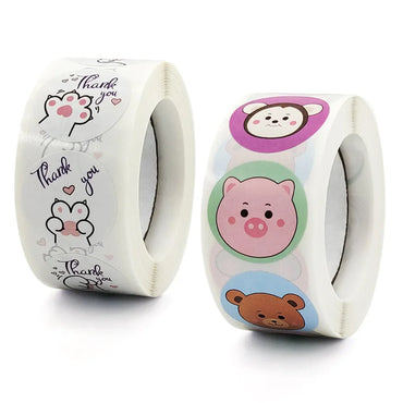 100-500 Pcs New Cartoon Animals Stickers Sealing Labels for Teacher Kids Child Stationery Thank You Business Inch 2.5cm Kawaii (ONLINE ORDER ONLY)
