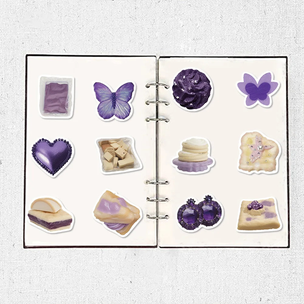 10/30/50PCS Cute Purple Stickers Ins Style Cartoon Decals Graffiti DIY Notebook Phone Skateboard Fridge Guitar Car Kids Toy Gift (ONLINE ORDER ONLY)