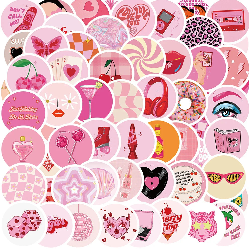60pcs Pink American Groovy Stickers Aesthetic PVC School Stationery Children Sketchbook Diary Laptop Scrapbook Supplies for Kids (ONLINE ORDER ONLY)