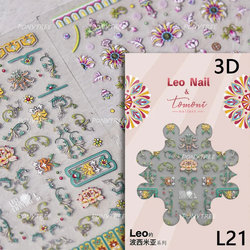 Chic Lavender Tulip Flower Bowknot Totem Center Symmetric Pattern Daisy Line Gird Self Adhesive Nail Art Stickers Manicure Decal (ONLINE ORDER ONLY)