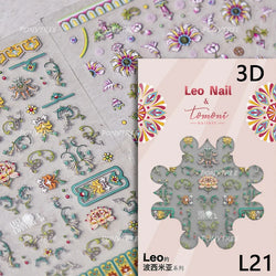 Chic Lavender Tulip Flower Bowknot Totem Center Symmetric Pattern Daisy Line Gird Self Adhesive Nail Art Stickers Manicure Decal (ONLINE ORDER ONLY)