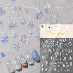 Shiny Snow Delicate Gold Pink Silver White Romantic Winter Self Adhesive Nail Art Stickers Snowflake Rhinestone Manicure Decals (ONLINE ORDER ONLY)