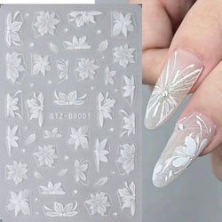 3D White Flower Nail Art Stickers Floral Adhesive Decals DIY Charms (Online Order Only)