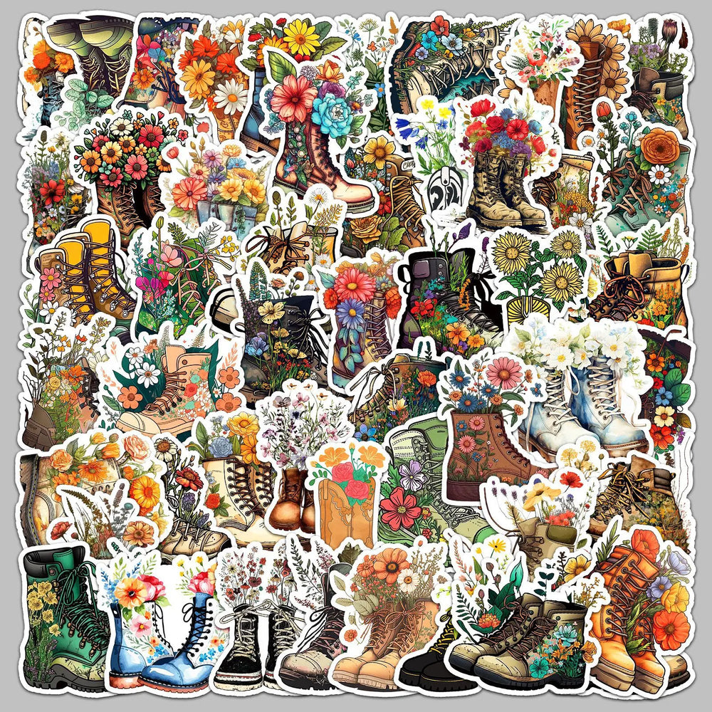50pcs Cartoon Flower Shoe Graffiti Stickers for Helmet, Wall, DIY Decoration (Online Order Only)