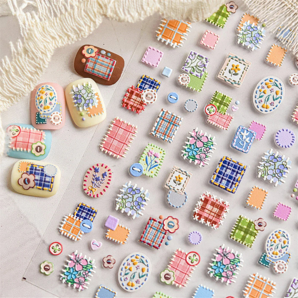 Button Rag Floral Print Flower Small Sticker Cloth Morning Glory Figure Pattern Thread Adhesive Nail Art Stickers Manicure Decal (ONLINE ORDER ONLY)