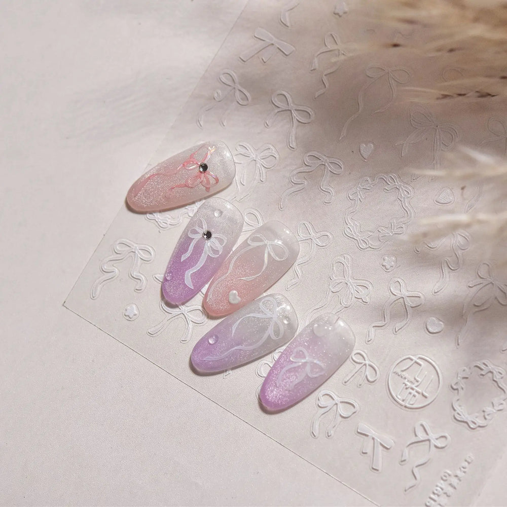 Colourful Tender Bowknot Embossment Shiny Tie Delicate Elegant 3D 5D Self Adhesive Nail Art Stickers Rhinestone Manicure Decals (ONLINE ORDER ONLY)
