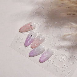 Shiny White Black Pink Bowknot Silk Ribbon Love Heart Charming Star Refined Lace Self Adhesive Nail Art Stickers Manicure Decals (ONLINE ORDER ONLY)