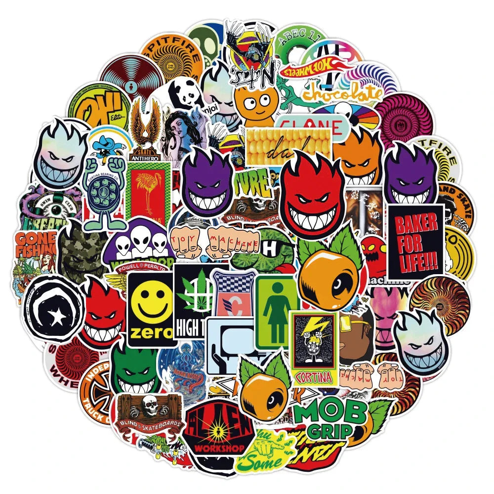 10/30/50/100PCS Skateboard Tide Brand Stickers Graffiti Car Bike Phone Laptop Skateboard Guitar Cool Waterproof Sticker Kids Toy (Online Order Only)