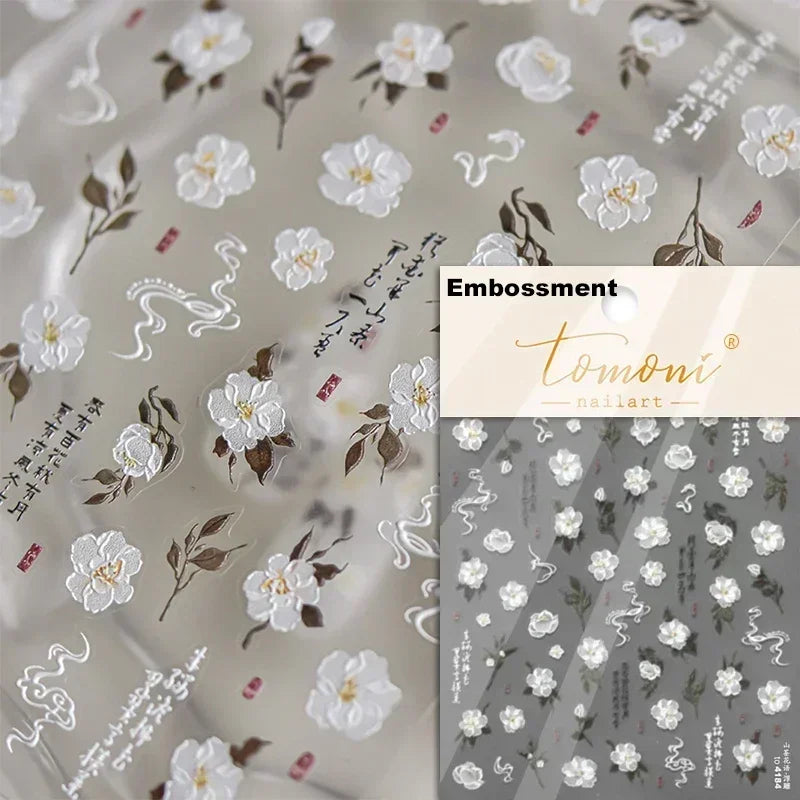 Pale Flower Bouquet Label Bowknot Stationery Sunflower Daisy Leaf 3D Self Adhesive Nail Art Stickers Rhinestone Manicure Decals (Online Order Only)