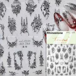 Rose Flower Garden Soft Embossment Adhesive Nail Art Stickers Charming Rhinestone Manicure Decals Nail Supplies for Professional (ONLINE ORDER ONLY)