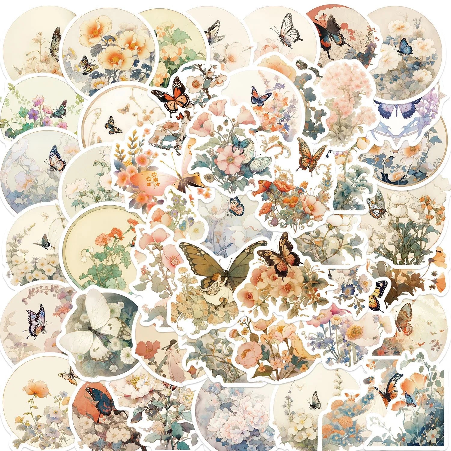 10/50pcs Ins Cute Cartoon Butterfly Flower Stickers Aesthetic DIY Luggage Guitar Notebook Phone Graffiti Decoration Sticker Toy (Online Order Only)