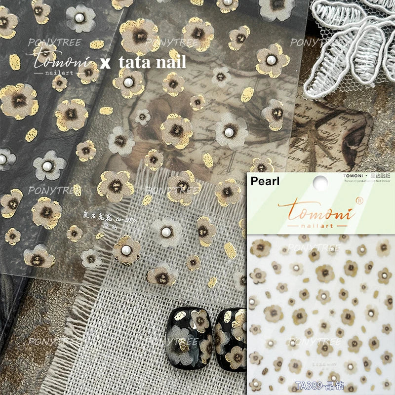 Retro Mini Flower Vintage Leaves Hot Stamping Petal Daisy Delicate Chic Self Adhesive Nail Art Stickers Manicure Decal Wholesale (ONLINE ORDER ONLY)