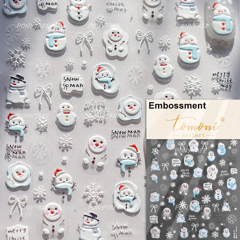 Cat House Snow Tree Window Fish Star Shiny Snowman Duck 5D Self Adhesive Nail Art Stickers Hat Apple Rhinestone Manicure Decals (ONLINE ORDER ONLY)