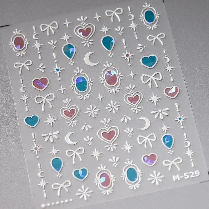 Flat Small Pink Brown Halo Dyeing Love Heart Geometric Leopard Shiny Jelly Chic Embossed Relief Nail Art Stickers Manicure Decal (Online Order Only)