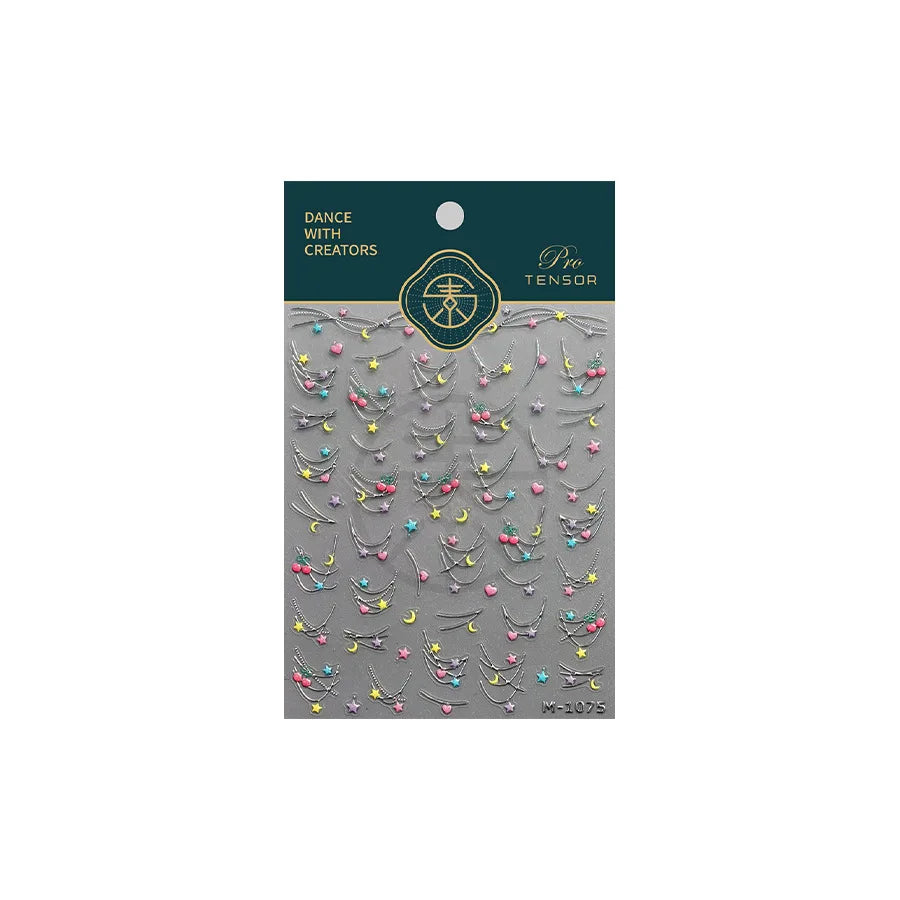 Chic Colourful Star Moon Curved Line Arc Necklace Love Heart Hanging in The Air Cherry Adhesive Nail Art Stickers Manicure Decal (Online Order Only)