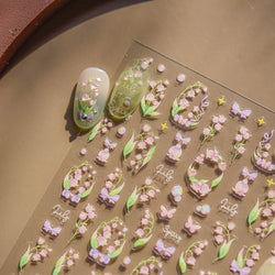 Lily of The Valley Star Spring Flower Bowknot Butterfly Water Bubbles Self Adhesive Nail Art Stickers Rhinestone Manicure Decals (ONLINE ORDER ONLY)