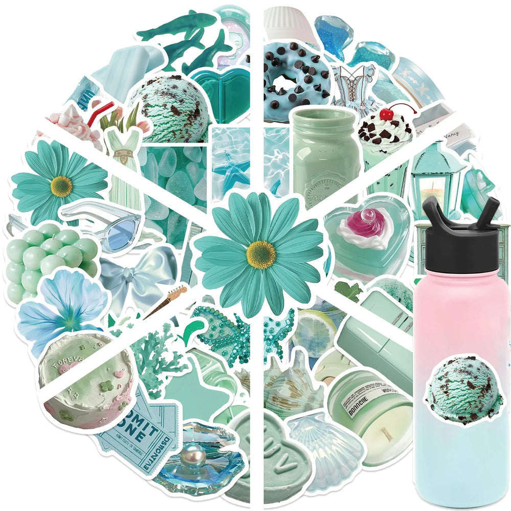 50pcs Mint Mambo Green Ins 3D Cool Stickers Summer DIY Diary Scrapbooking Car Motorcycle Journal Decorative Decals Sticker﻿ (ONLINE ORDER ONLY)