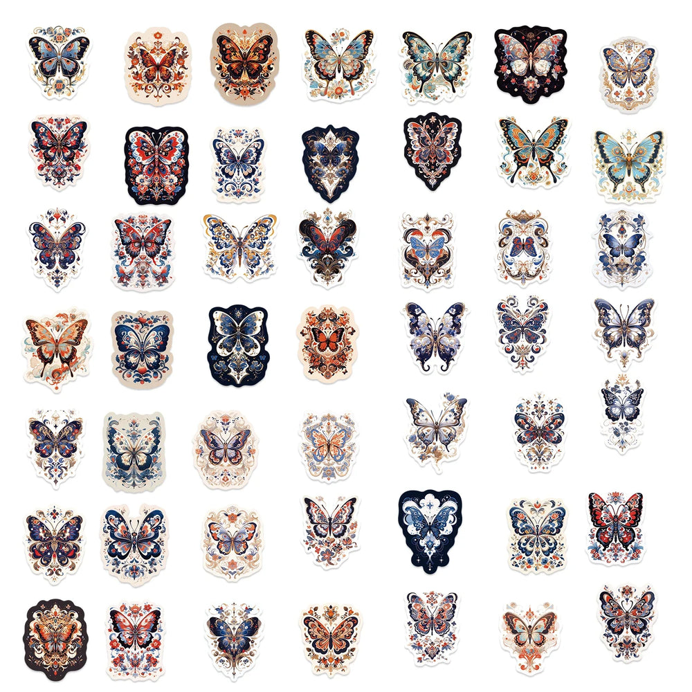 50pcs Retro Cartoon Butterfly Aesthetic Stickers Vinyl Laptop Decals For Luggage Water Bottle Notebook Phone Waterproof Graffiti (ONLINE ORDER ONLY)