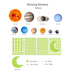 525PCS Glow in the Dark Nine Planets Wall Stickers for Kids Bedroom Decor (ONLINE ORDER ONLY)