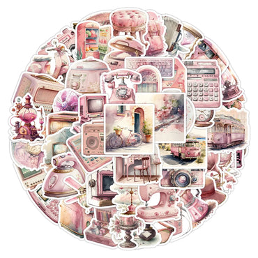 10/30/60PCS Cute Vintage Pink Stickers Graffiti Cartoon Decals DIY Waterproof Motorcycle Notebook Laptop Phone Bike Car Kids Toy (Online Order Only)