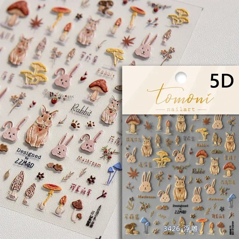 Autumn Fall Sunflower Rabbit Leaves Crane Rose Sun Mountain Hill Produce Good Harvests Cookie Nail Art Sticker Decoration Decals (ONLINE ORDER ONLY)