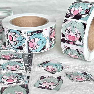 New500PCS Japanese Classic Anime Hatsune Miku Roll Sticker Handbill Material Cute High Appearance Level Envelope Sealing Sticker (ONLINE ORDER ONLY)