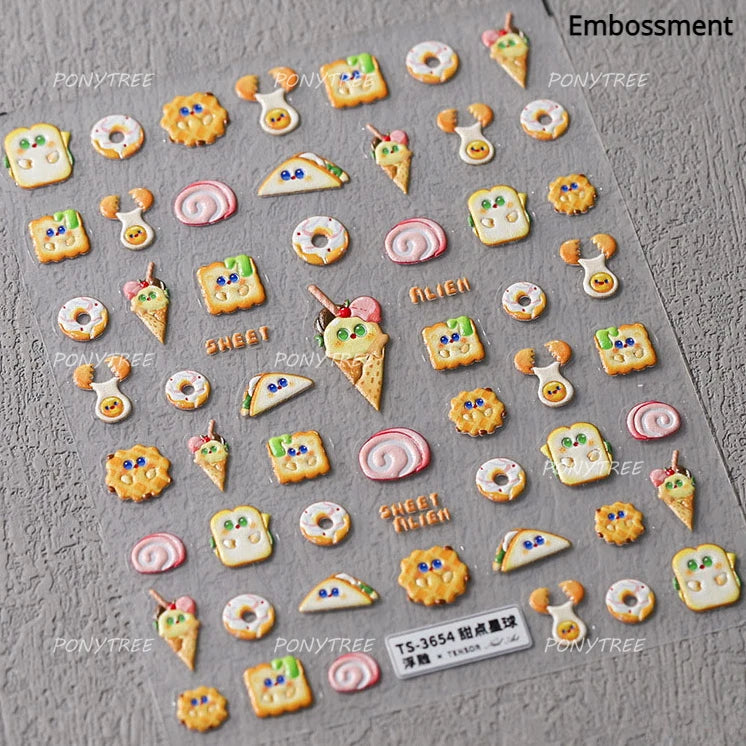 Cute Baking Cookies Bread Bread Cheese Pudding Chocolate Croissant Doughnut Adhesive Nail Art Decoration Sticker Manicure Decals (ONLINE ORDER ONLY)