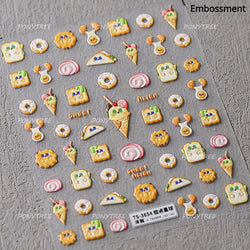 Cute Baking Cookies Bread Bread Cheese Pudding Chocolate Croissant Doughnut Adhesive Nail Art Decoration Sticker Manicure Decals (ONLINE ORDER ONLY)