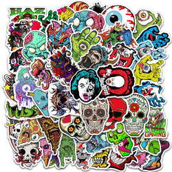 50Pcs Horror Skull Stickers for Luggage, Laptop, Helmet, Motorcycle, Graffiti (Online Order Only)