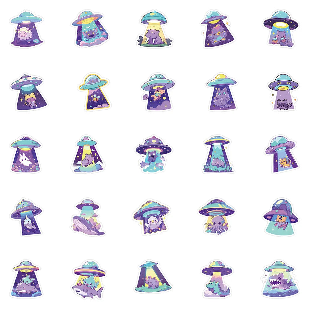 10/30/54PCS Funny UFO Graffiti Stickers Cute Animal Sticker Cat Dog Cartoon Decals Luggage Laptop Phone Guitar Bike Decoration (ONLINE ORDER ONLY)